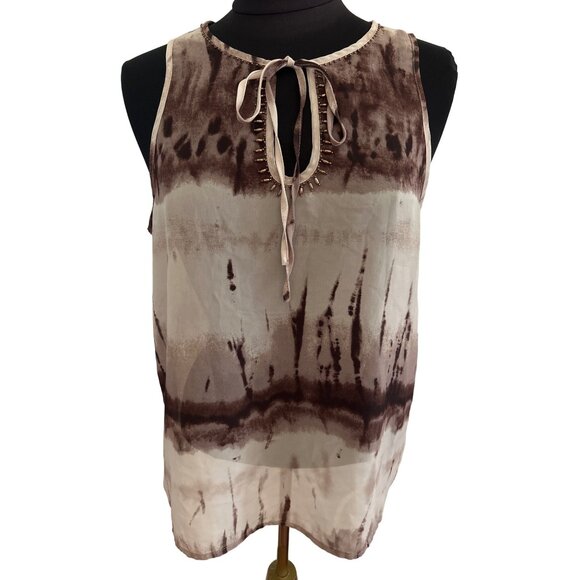 Violet and Claire Sleeveless Tie Dye look Top Beaded Neck Keyhole Top, Large - Picture 1 of 9